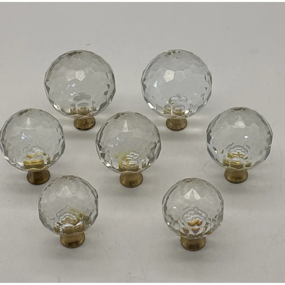vintage Crystal ROUND KNOB/lamp Finial Chrome Brass? Base 3 sizes (7 Total)